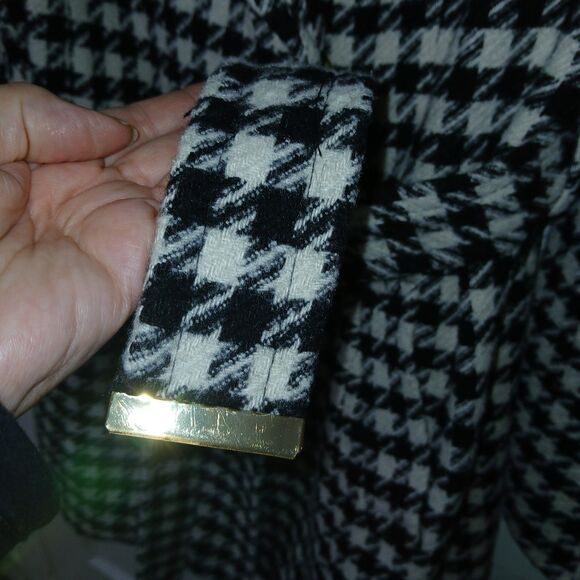 Preston & York Houndstooth Wool Blend Belted Wrap Coat Black White Size 8 - Picture 13 of 16